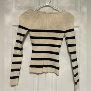 Zara Cream Ribbed Knit Boat Neck Top